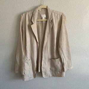 Chico’s 100% Linen Long Sleeve Mesh Blazer in Putty Size 1